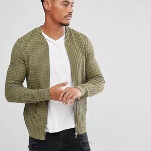 ASOS Full-zip Knitted Cardigan Green Lightweight Long Sleeve Size XL